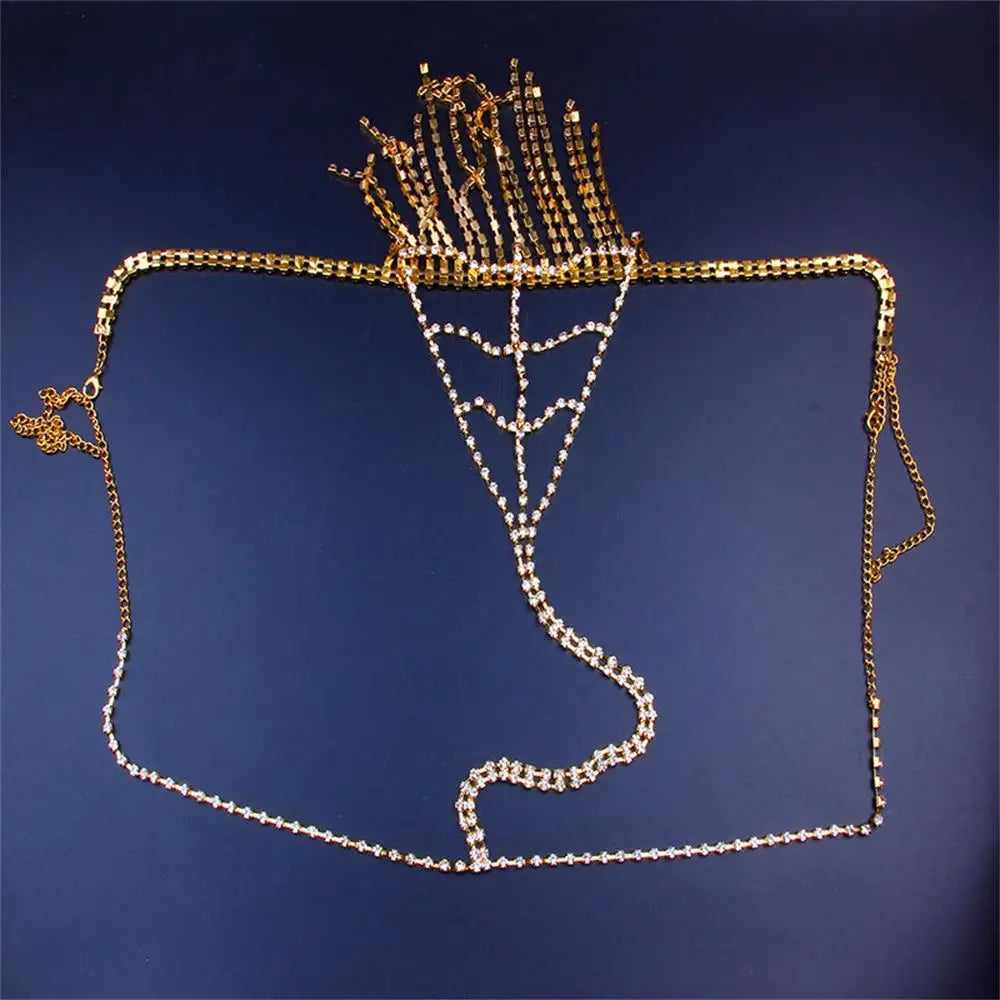 Sexy Beach Tassel Thong Lingerie Bikini Panty Briefs Women Crystal Rhinestone Body Chain Waist Belly Jewelry Party Festival Gift