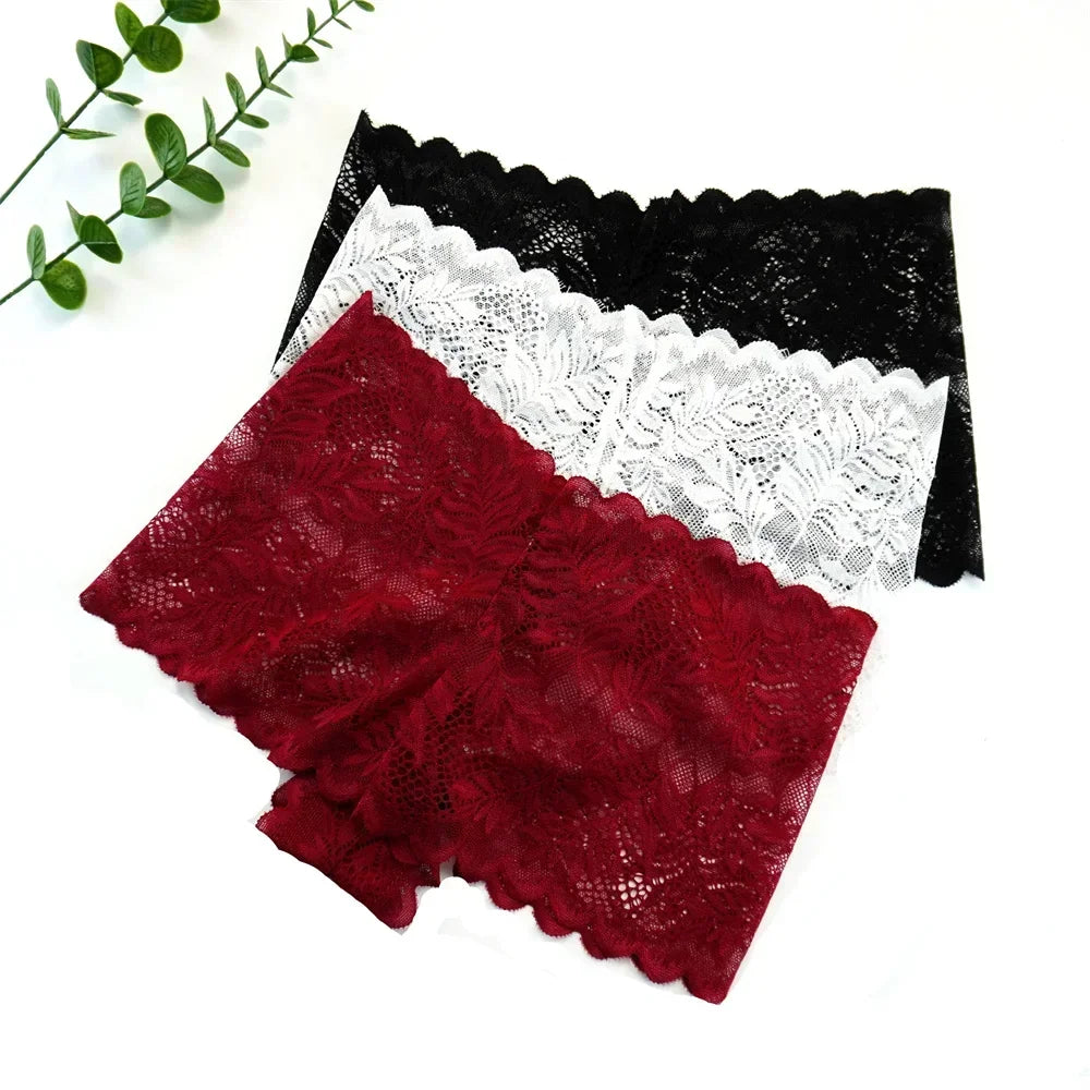 NEW Arrivals S-XL 3pcs Sexy Women Boyshorts Panties Plus Size Full Lace Boxer Seamless Mid Waist Transparent Mesh Shorts Female Underpants