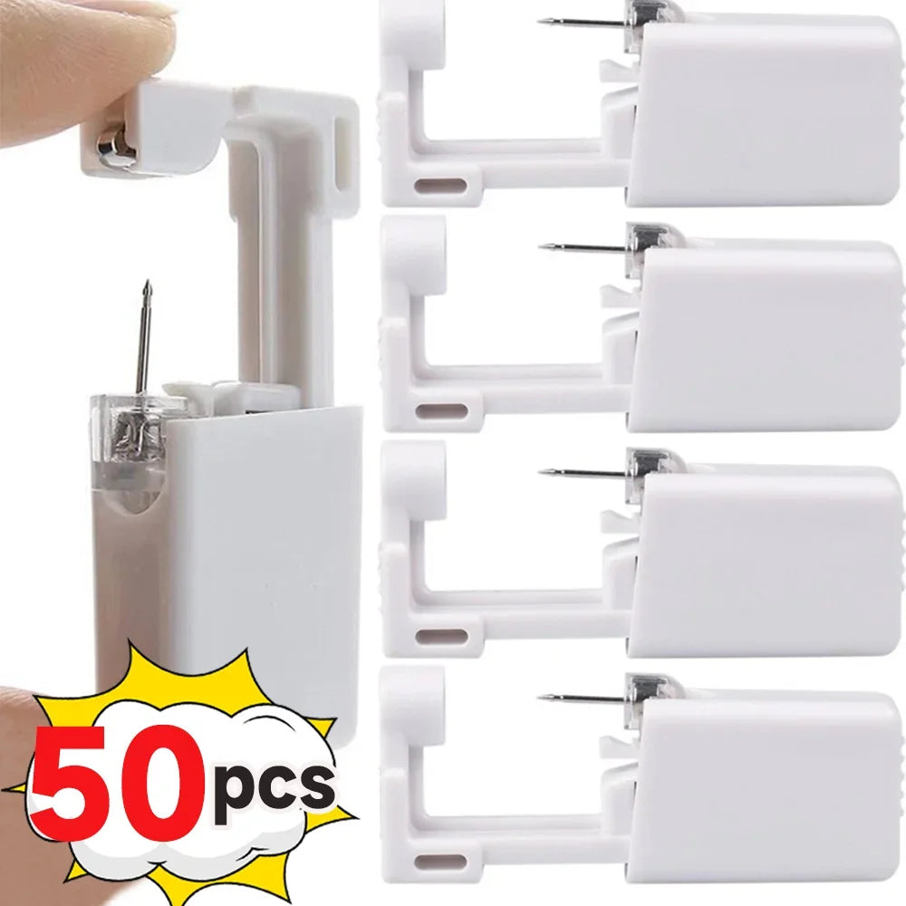 NEW 50/100PCS Set Safety Ear Piercing Gun Kit Women Men Disposable White Plastic Sterile Ear Piercing Device Fashion Simple Jewelry Piercing Tools