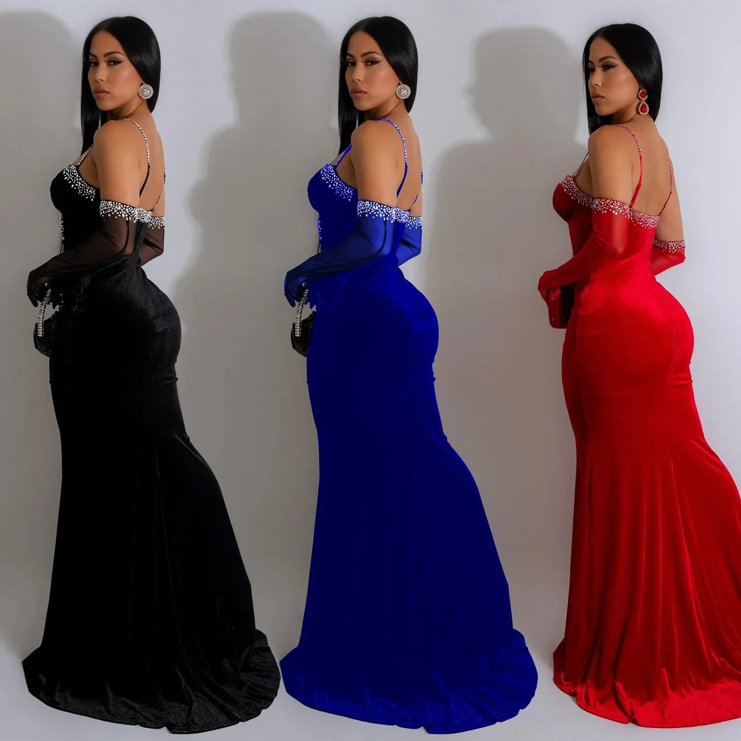 New Arrivals Velvet Rhinestones African Dresses For Women Femme Dashiki Africa Maxi Dress African Clothes Dashiki Ankara Dresses Ladies Luxury Fashion Clothing Supplies