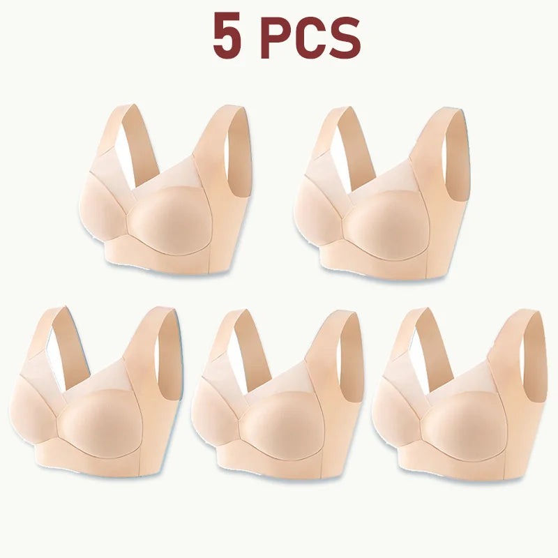 NEW Arrivals 5PCS Set Women Lace Sport Bras Plus Size Seamless Bra Bralette Backless Lady Brassiere Vest Female Gather Shock-Proof Wireless L-3XL