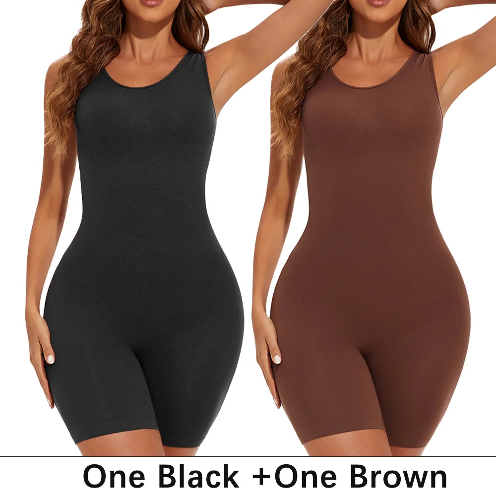 NEW Arrivals 2PCS Set S-2XL Sexy Bodysuits Full Coverage Shapewear Thigh Slim Body Suit Wide Shoulder Body Shaper Jumpsuit Seamless Shapers Slimmer