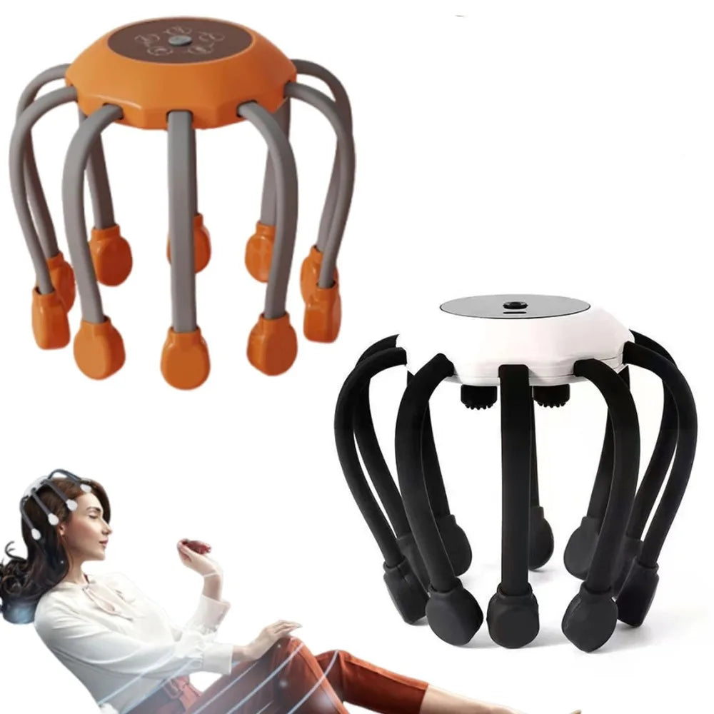NEW Arrivals 3 Colors Electric Octopus Claw Eight Claw Massager Stress Relief USB Charging Scalp Massager Therapeutic Hands Free Electric Head Massager Health Care Supplies