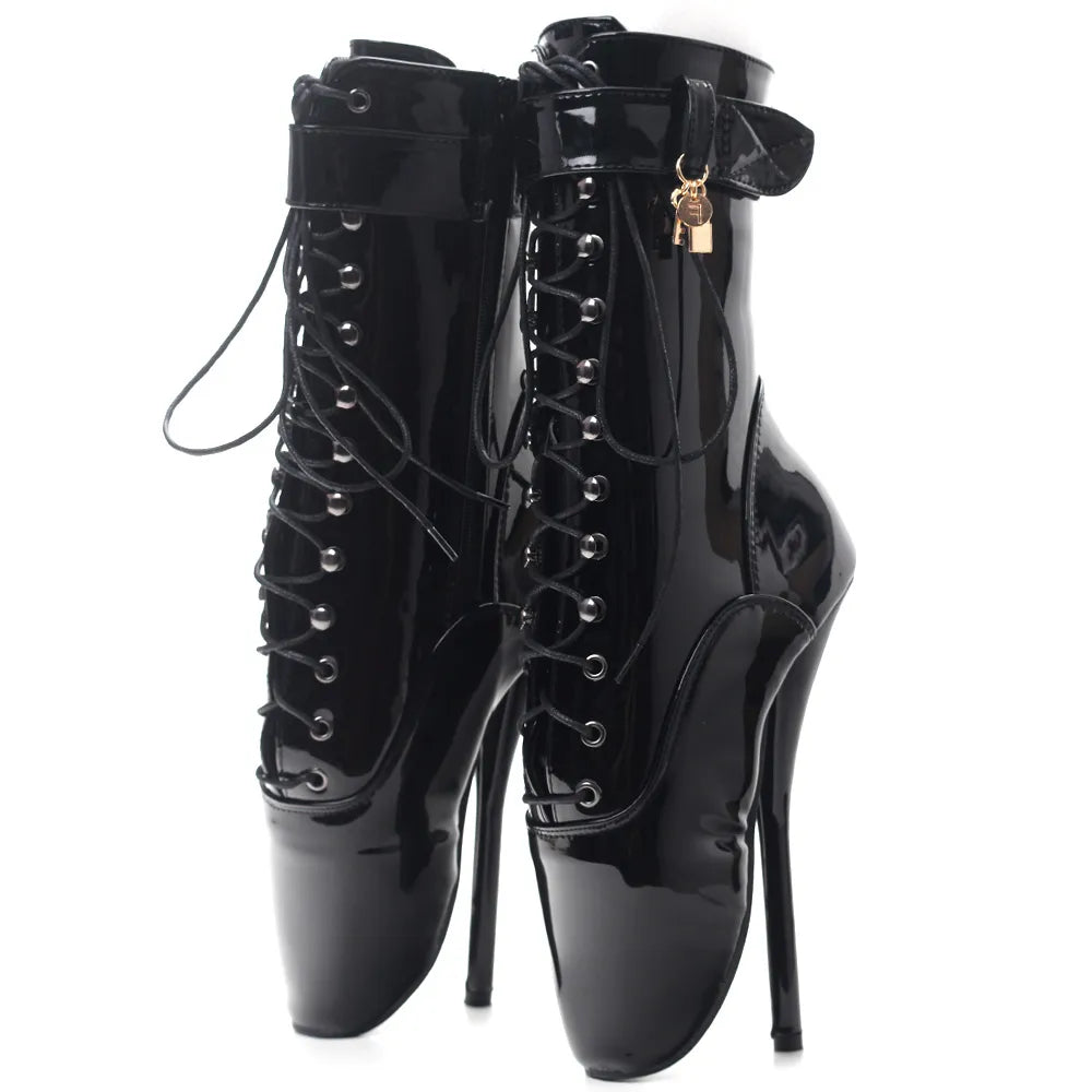 7 Inch High Heel Extreme Fetish Goth Ballet Laceup Ankle Boots Size36-46