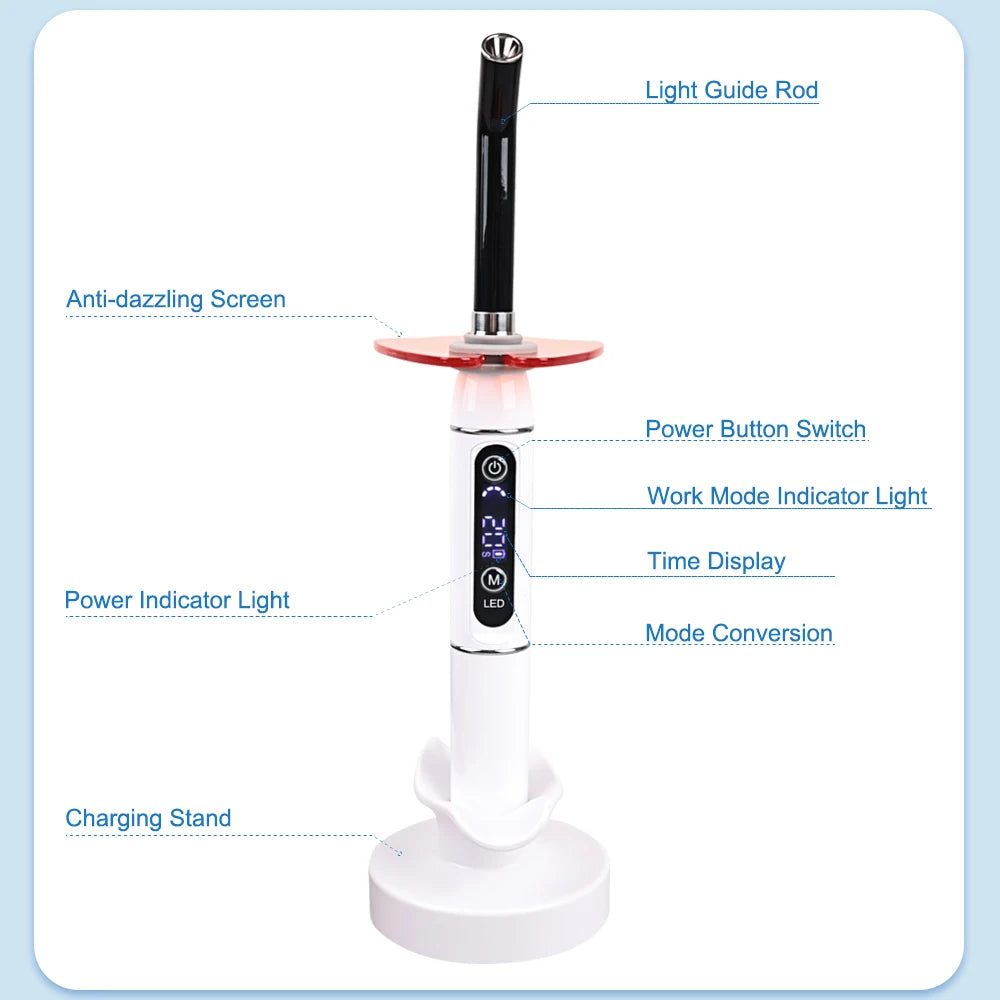 NEW Arrivals LED Light Curing Light Lamp (US Plug) Machine 2000MW Resin Cure Dental Equipment 5S/3mm Curing 2200mAh Battery 10W Wireless Cordless Instrument Teeth Pain Relief Treatment Health Care Supplies