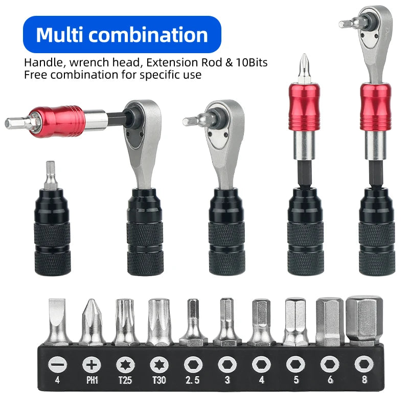 NEW Arrivals Compact Ratchet Dual Way Wrench Kit Tire Lever Tools W/ 10 Bits Bicycle Riding Quick Repair Accessories Bicycle Repair Tool Bag Sports Supplies