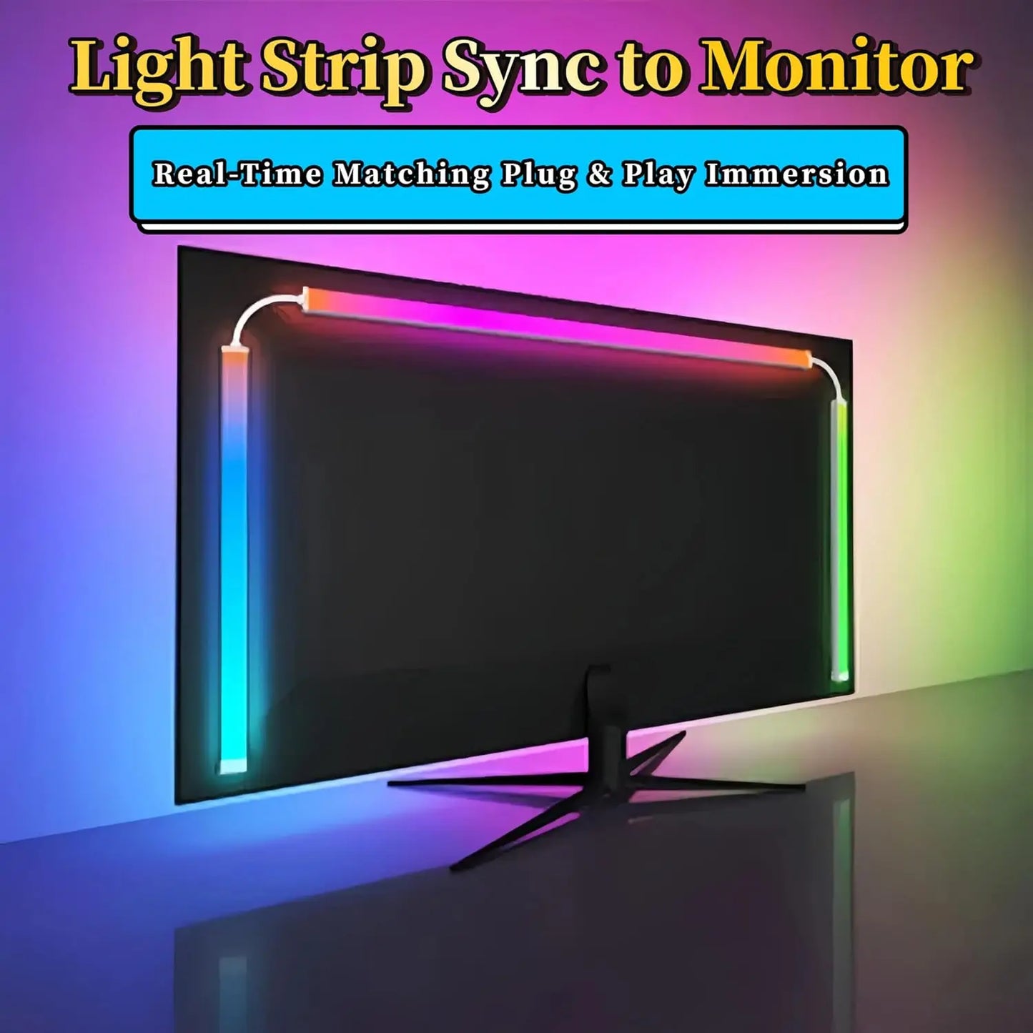NEW Arrivals LED RGBIC Gaming Neon Backlights Sync with 24-34inch Monitor USB Powered 5V LED Light for PC, Sync Music Lighting for Computer Electronic Accessories