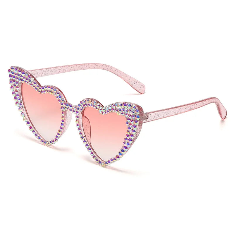 NEW Arrivals Women Luxury Diamond Frame Heart Shape Sunglasses Large Anti UV400 Sun Glasses for Ladies Wedding Guests Birthday Party New Year Party Eyewear Bachelorette Hen Party Accessories