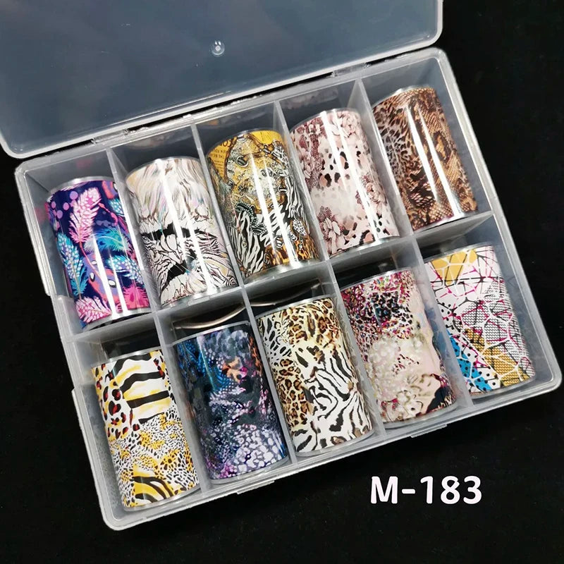 10 Rolls Leopard Print Transfer Paper Nail Art Foil Animal Pattern Transfer Decals Wraps Tips Stickers Manicure Decorations
