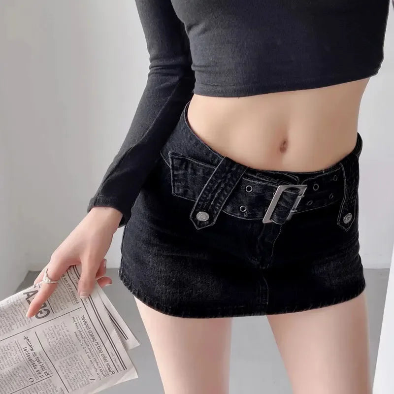 NEW Arrivals S-2XL Plus Size Blue/Black Color Sexy High Waist A- Line Mini Skirt Women's Denim Short Skirts Prevent Exposure Half Body Skirts Cotton Material Girls Sexy Streetwear Clothing Supplies