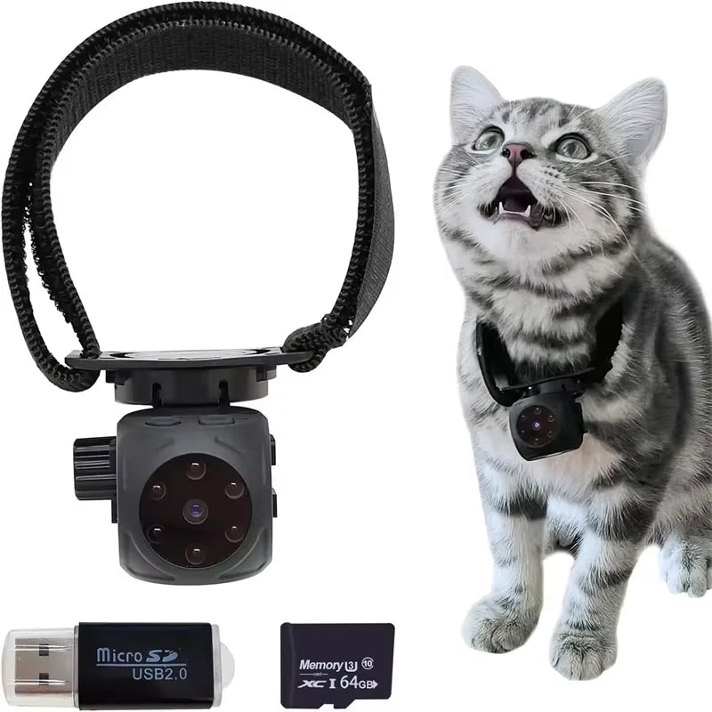 NEW Arrivals Pet Collar Camera Cat Collar Camera with 64GB SD Card Dog Tracker Collar with 1080P Video & Infrared Night Vision Functionality Pets Supplies
