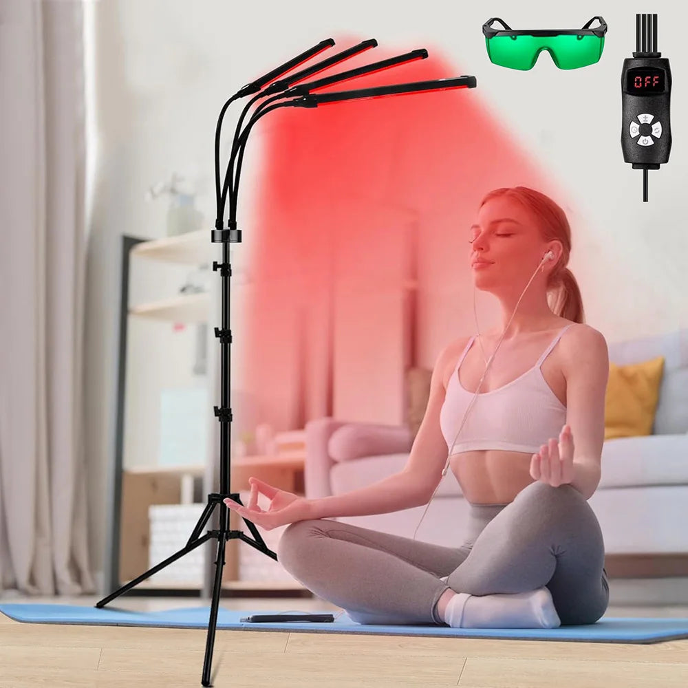 NEW Arrivals 4 Head Set Red Light Therapy Lamp Infrared Light W/Timer Adjustable 660nm 850nm Near Infrared Light for Body Pain Relief Skin Care Health Care Supplies