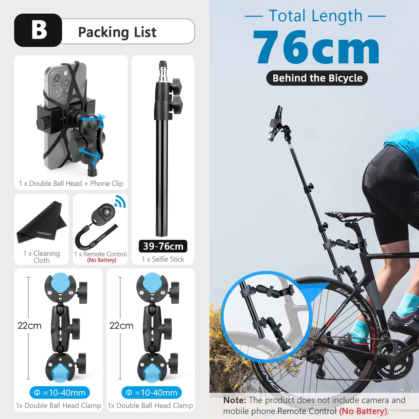 NEW Arrivals Front Rear Riding Bicycle Mobile Phone Telescopic Selfie Stick Monopod Bracket for GoPro 11 Insta360 iPhone Smartphone Accessories
