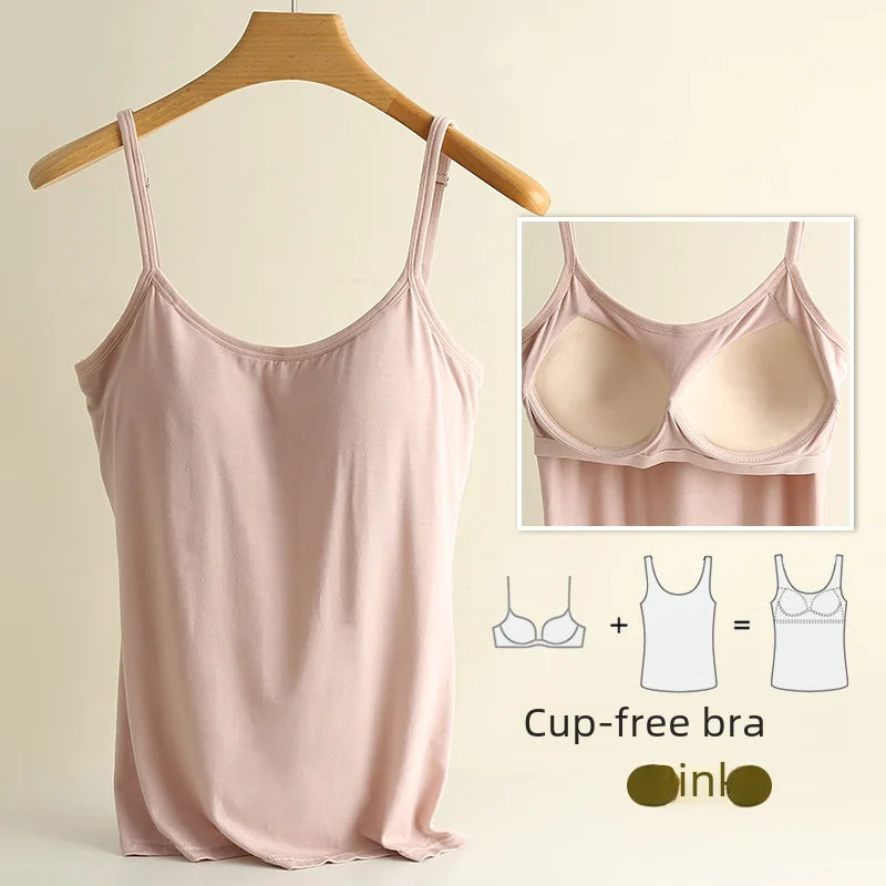 NEW BRAND M(37-50KG 3XL(75-90KG) Modal Women Vest Chest Pad Strap Thin Fit Bra One-piece Base Shirt Breathable Comfortable Back Beauty Cotton Pad