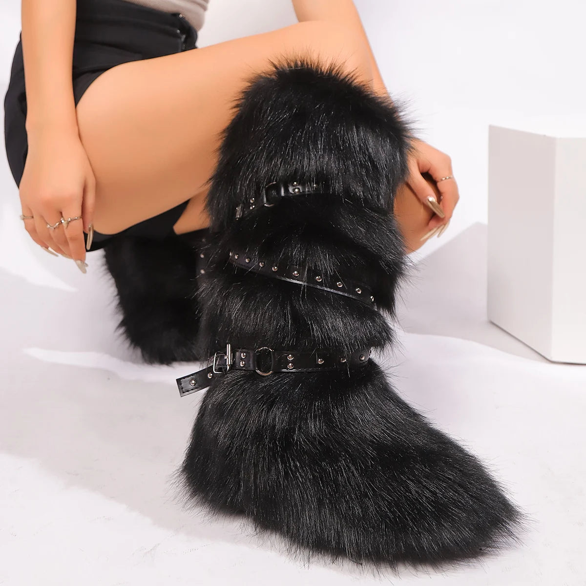 NEW Arrivals 7 Colors Winter Snow Boots Women Fox Fur Snow Boots Warm Platform Long Boots Cute Plush Over Knee High Boots Y2K Girls Outdoor Furry Shoes