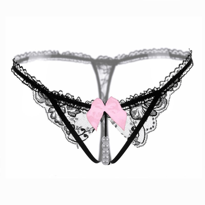 Pearl Massage Sexy Thong Hot Lace Embroidery Transparent Panties Women Sexy Lingerie Low Waist Hollowed Out T-back Femme Tangas