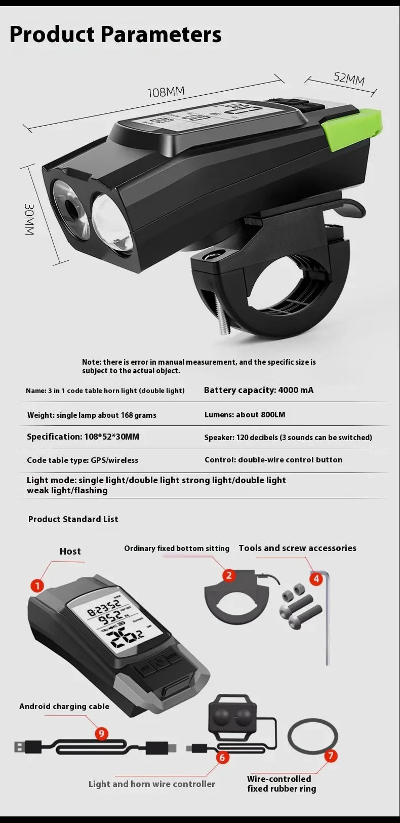 NEW GPS Wireless Code Table Speaker Light 3 in1 Five-Star Positioning 4000mAh Long Endurance High Brightness Riding Equipment Bicycle Accessories