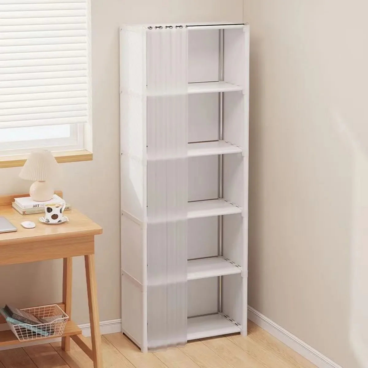 5 Layers Dustproof Wardrobe High Capacity Partition Bookshelf Bedroom Open Simple Assembly Storage Cabinet Bedroom Furniture