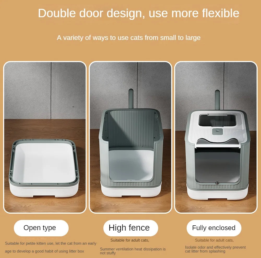 44.5CM X 37.5CM Cat Litter Basin Oversized Splash-Proof Fully Enclosed Cat Toilet Sterilization Deodorant Drawer Cat Litter Basin Pets Cleaning Supplies