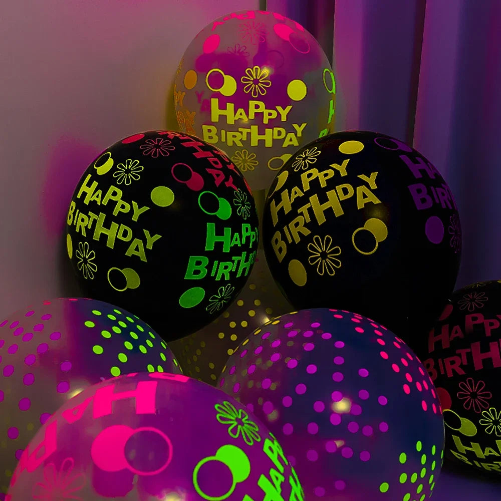 NEW 60PCS Set Happy Birthday Wedding Fluorescent Balloons Glow In The Dark Luminous Dots Latex Balloon For Birthday Wedding Party Decoration Gifts and Toys