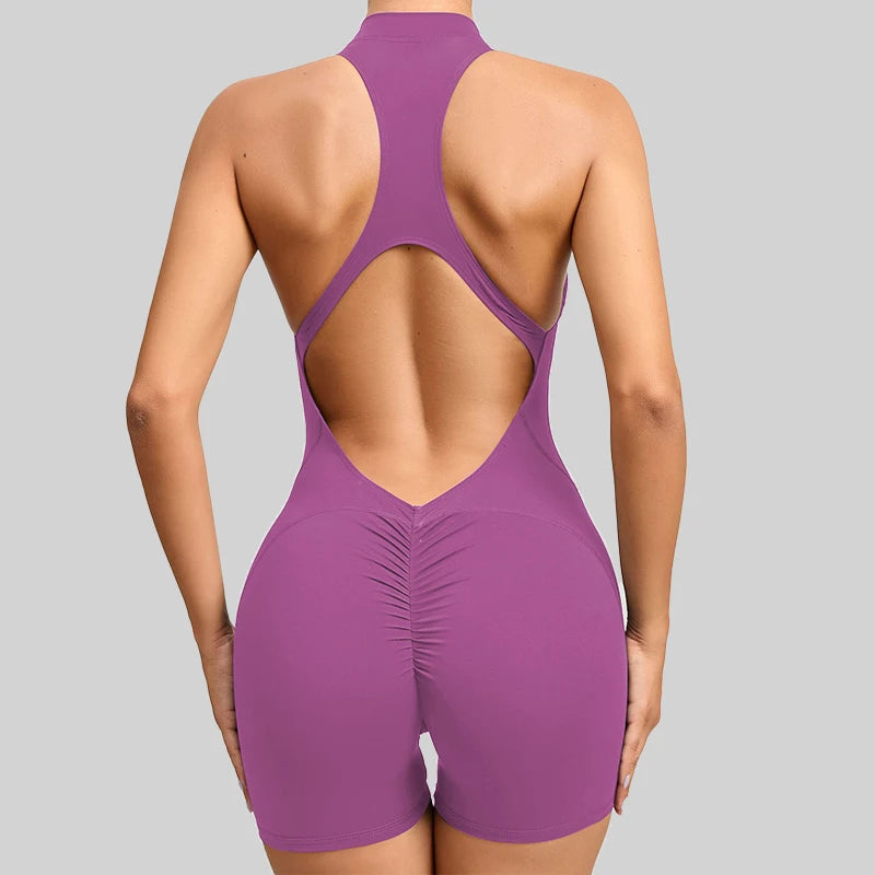 New Arrivals 8 Colors V-Back Scrunch Sports Jumpsuit Women Gym Rompers Sleeveless Sportswear Bodysuits Women Zipper One-Piece Suit Yoga Clothing