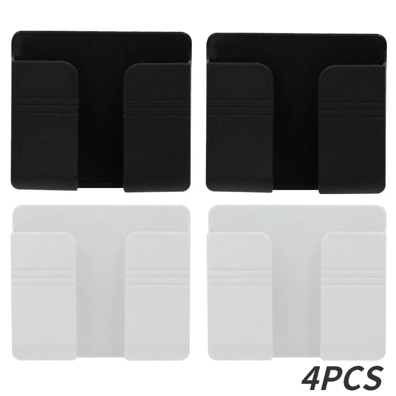 NEW 4PCS Set White/Brown Color Multifunction Punch Free Wall Mounted Storage Box Organizer TV Remote Control Mounted Mobile Phone Plug Charging Holder Bathroom Home