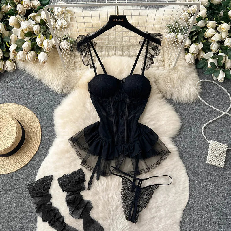 Women's Hollow Combination Bodysuit Slim Fit Erotic Mesh Lace Jumpsuit Bodysuit Sexy Fashion Pajamas