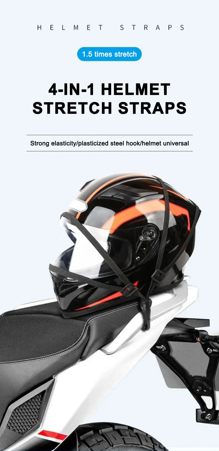 NEW Arrivals Bicycle Motorcycle Back Seat Helmet Strips Elastic Rope Motorcycle Helmet Fixed Strap Adjustment Fix Rope Goods Strap 60cm/90cm Sports Supplies