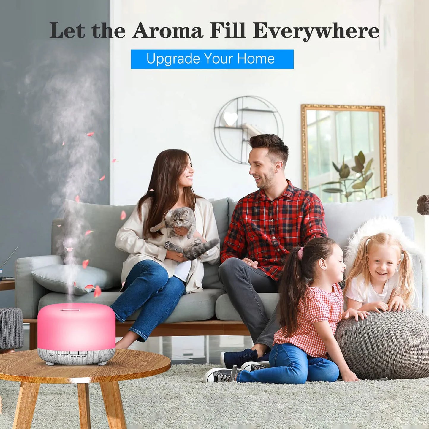 500ML Aroma Diffuser Wood Grain Color, 5V 2A Essential Oil Aromatherapy Diffuser Humidifier with Remote Control for Home Office