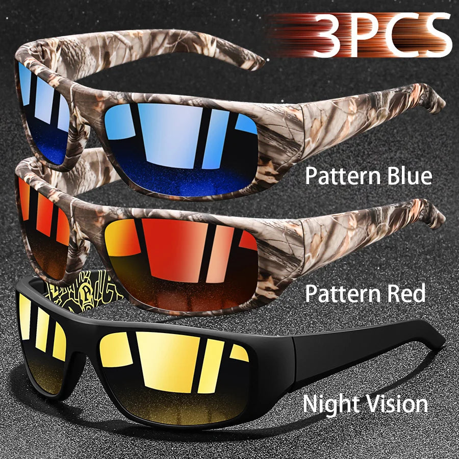 NEW Arrivals 3PCS Set Fashion Vintage Fishing Cycling Sports Sunglasses Men Women Running Mountaineering Sport Man Sun Glasses UV400 Eyewear
