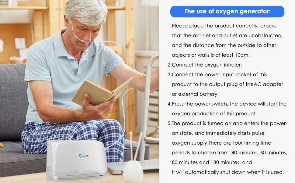 NEW Arrivals Portable ③Liters Pulse Flow 0-Xygen Air Purifier Machine Con-Cen-Tra 33% Purity, AC/DC 110-220V, for Outdoor Travel In Car