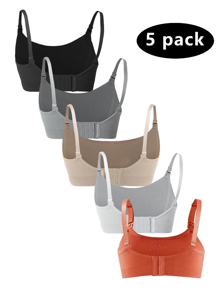 NEW Arrivals 5 PCS Set Breathable Front Open Nursing Bra Maternity Underwear Pregnancy Bra Full Cup Wireless Comfortable Breastfeeding Bra