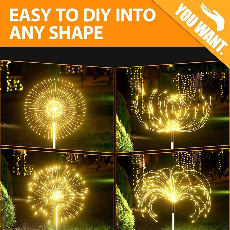 NEW Arrivals 2PCS Set 420 LED Solar Garden Firework Lights Outdoor Decor Street Solar Lamp for Pathway Patio Lawn Yard