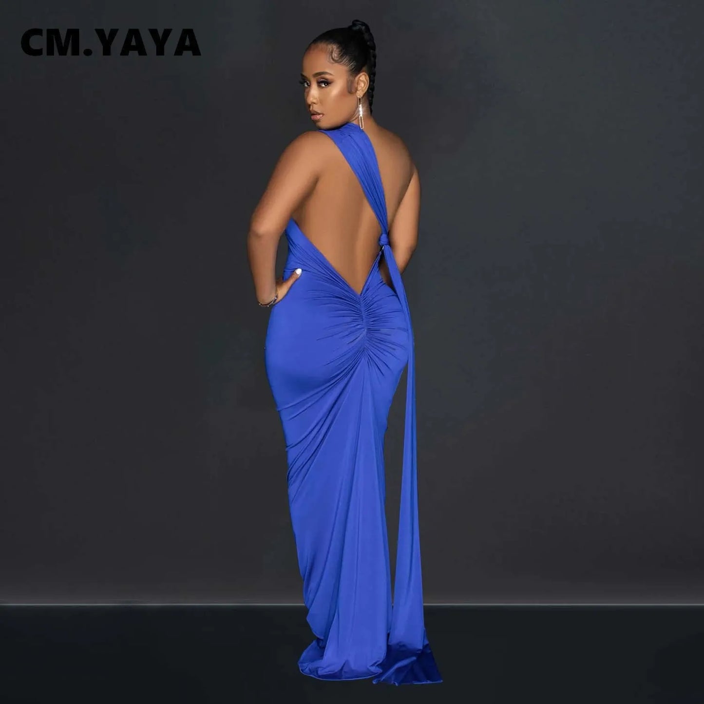 NEW S-2XL 4 Colors Women One Shoulder Sleeveless Roll Splicing Ruched Backless Maxi Dress Vestidos Sexy Clubwear Party Evening Dresses
