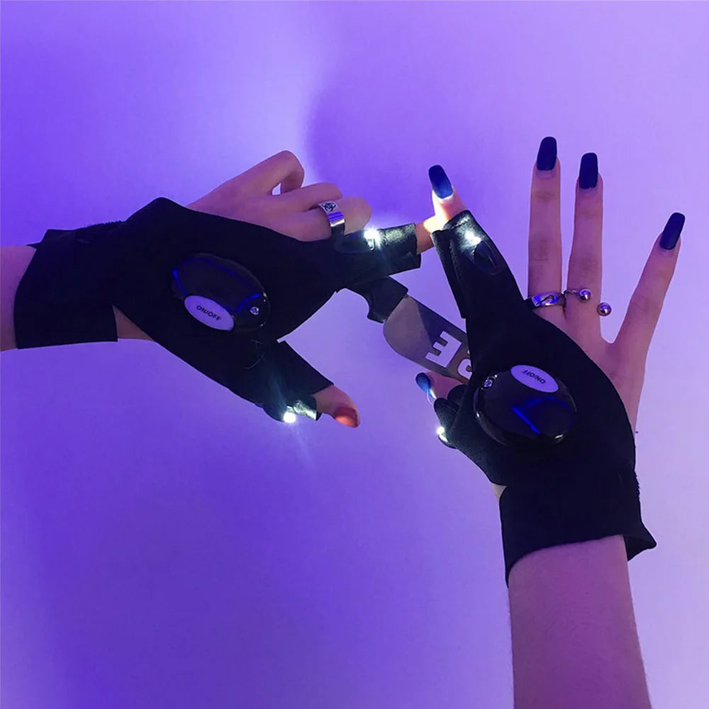 NEW Arrivals Outdoor Hiking Running Cycling LED Lights Fingerless Gloves INS Internet Celebrity Bar Dancing Girl Hip-hop Super Cool Functional Portable Half Finger Luminous Sleeve Gloves Trendy