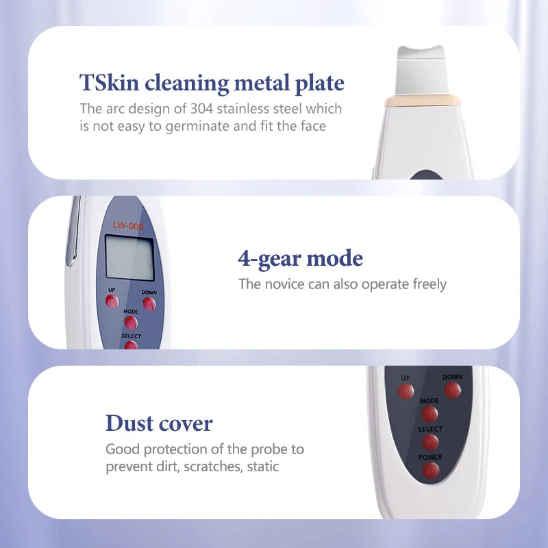 NEW Arrivals Ultrasonic Skin Scrubber Deep Face Cleaning Machine Wrinkles Remove Eye Bags Facial Massager Ultrasound Peeling Clean Tone Lifting Device Ladies Beauty Salon SPA Accessories Skin Care Products