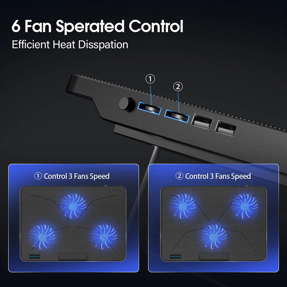 15.6-17.3inch Laptop Cooling Pad with 6 Quiet Fans,7 Height Wind Speed Adjustable,Laptop Cooer With Mobile Phone Holder