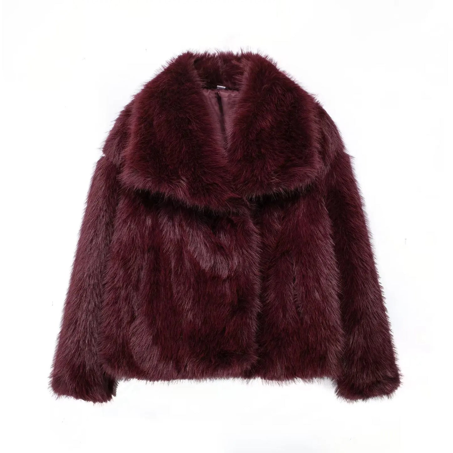 Women Fashion Winter Solid Big Lapel Coat Faux Fur Coat Jacket New 2025 Autumn Winter Slouchy Burgundy Black Gray Coat