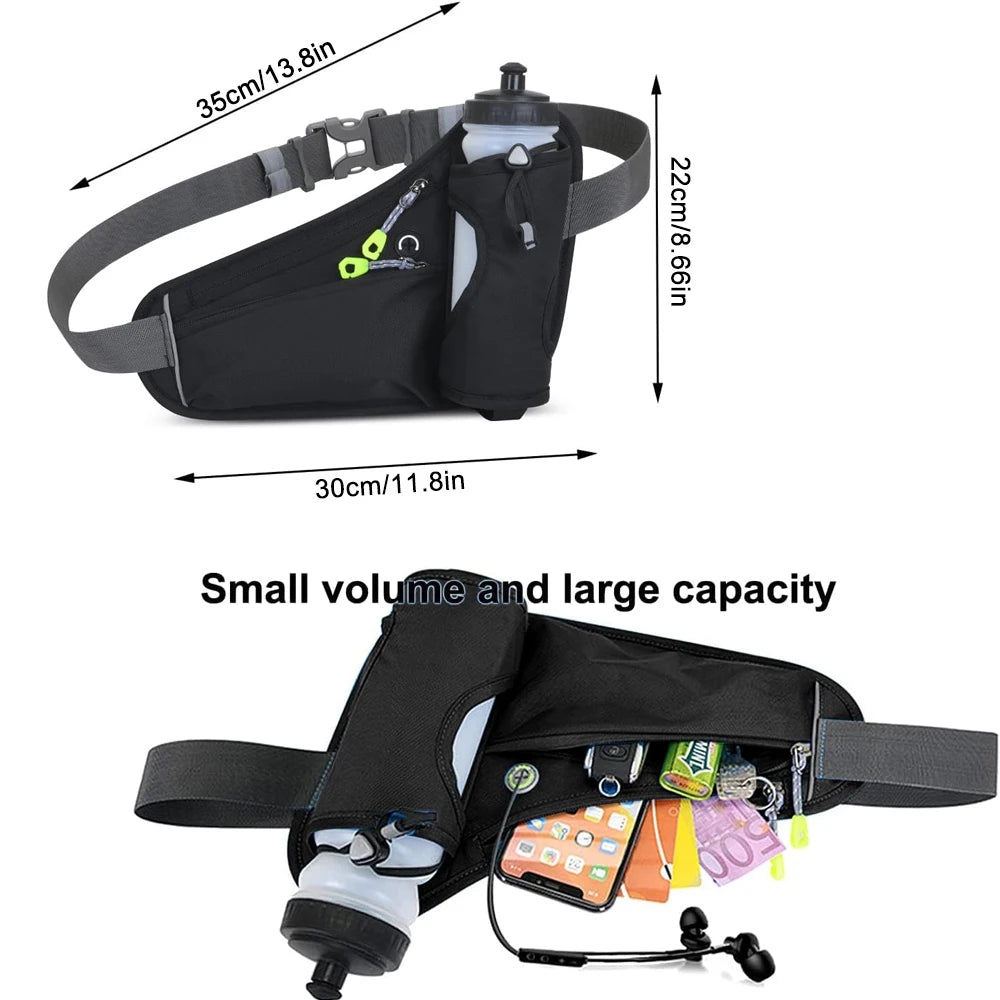 NEW Arrivals 6 Colors Waterproof Running Waist Bag Cycling Bumbags with Water Bottle Holder Travel Walking Dog Sport Waist Bag& Reflective Strips