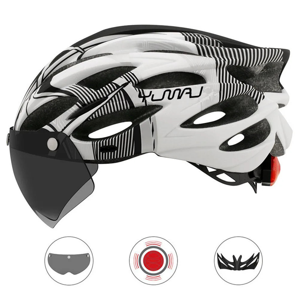 NEW 230g Ultralight 4 Colors Helmet Road Cycling Helmet Integrally- Molded with Removable Visor Goggles Bike Taillight Helmet Cycling Accessories Sports Supplies