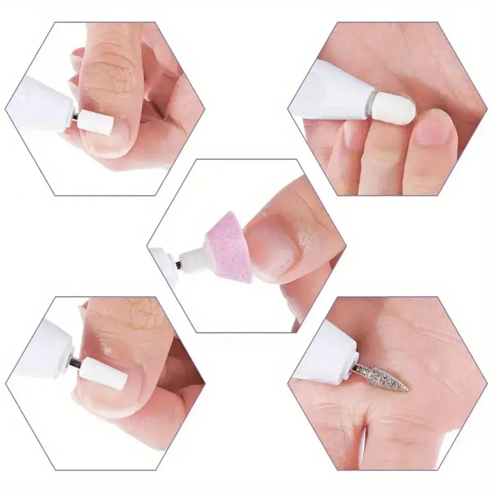 5in1 Electric Nail File Set Portable For Acrylic Nails Fake Nail Tips Cuticle Trimmer Nipper Cutter Cuticle Pusher Manicure Tool