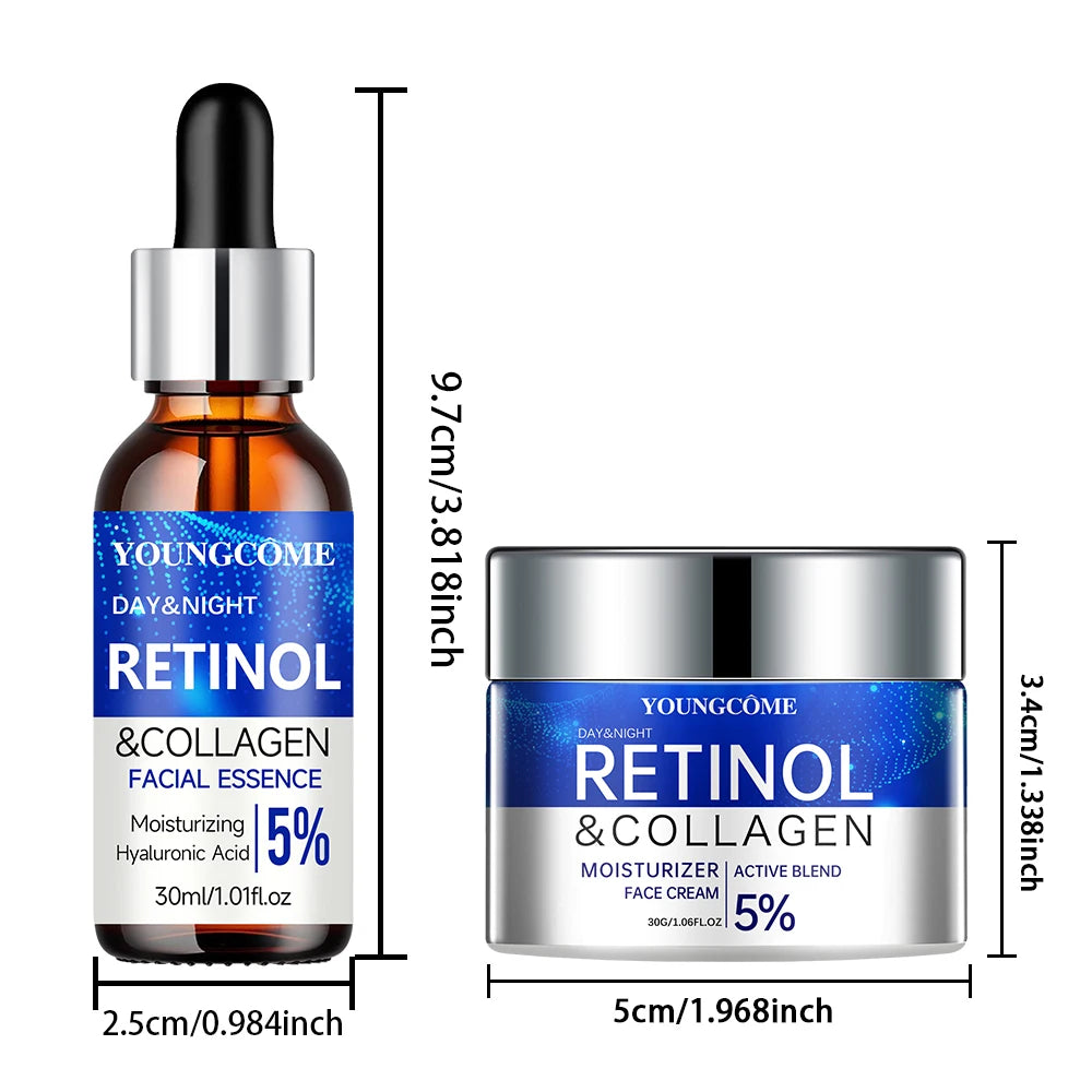 NEW Arrivals 2PCS Set Korean Retinol Cream Serum Combo Set Locks In Moisture Repairs Skin Smooth, Wrinkles Increases Elasticity For Younger Healthier Skin Korean Skin Care Supplies