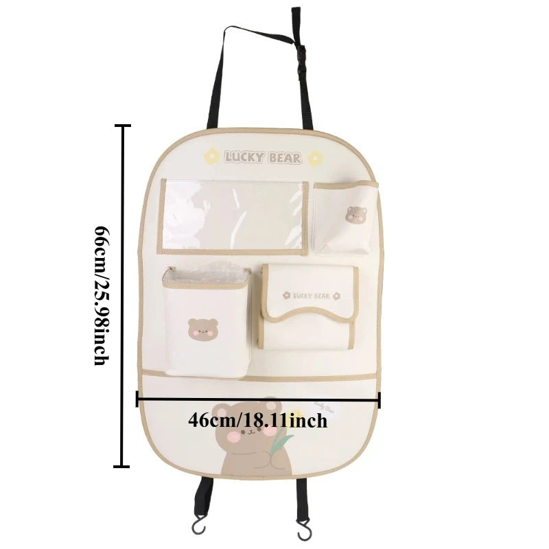 Car Backseat Organizer Cartoon Style Kick Mat Protector for Kids Detachable with Touch Screen Tablet Holder 5 Storage Pockets