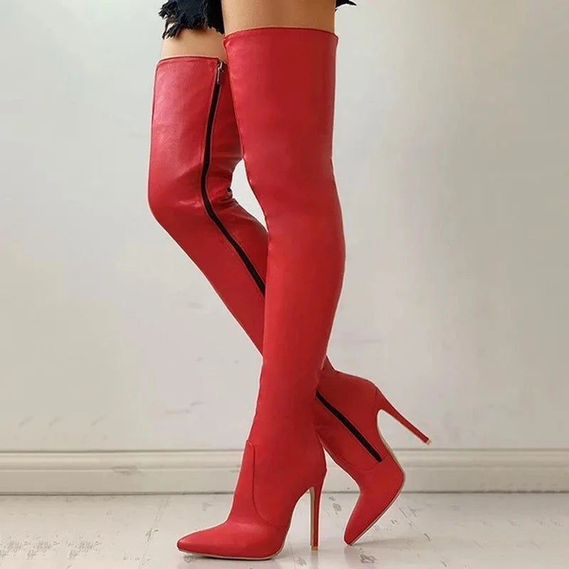 NEW Arrivals Autumn/Winter Women's Boots Pointed Side Zipper Slim High Heels Large Over Knee Boots Women's Boots Platform Boots Women Shoes