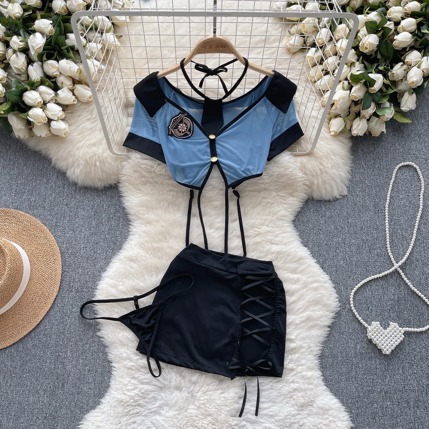 Women's Hollow Combination Bodysuit Slim Fit Erotic Mesh Lace Jumpsuit Bodysuit Sexy Fashion Pajamas