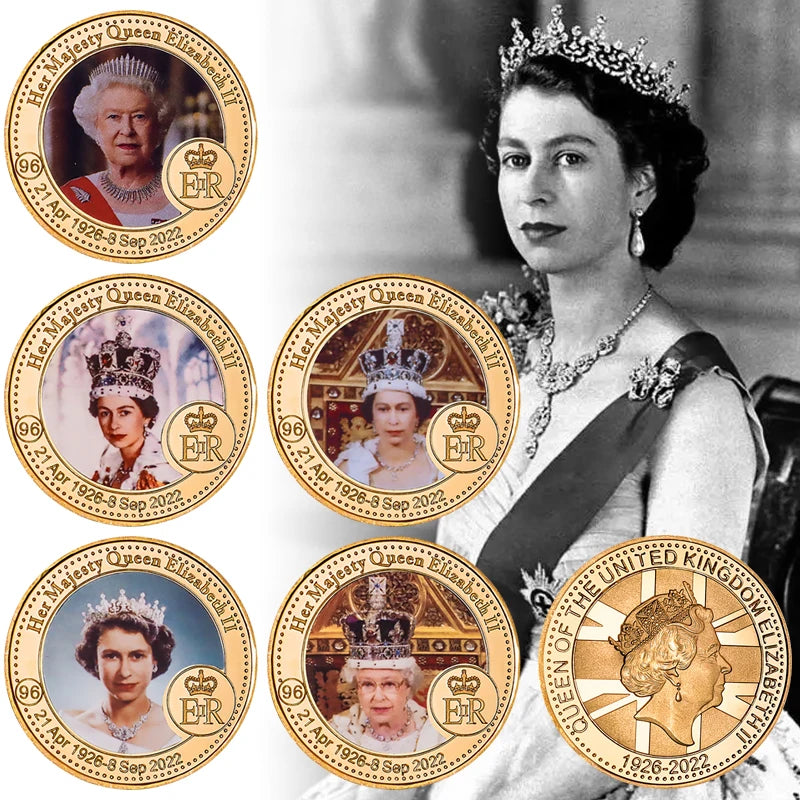 1926-2022 Queen Elizabeth II Commemorative Coin Set 8 Designs in Coin Holder UK Royal Family Challenge Coin Collectible Gift