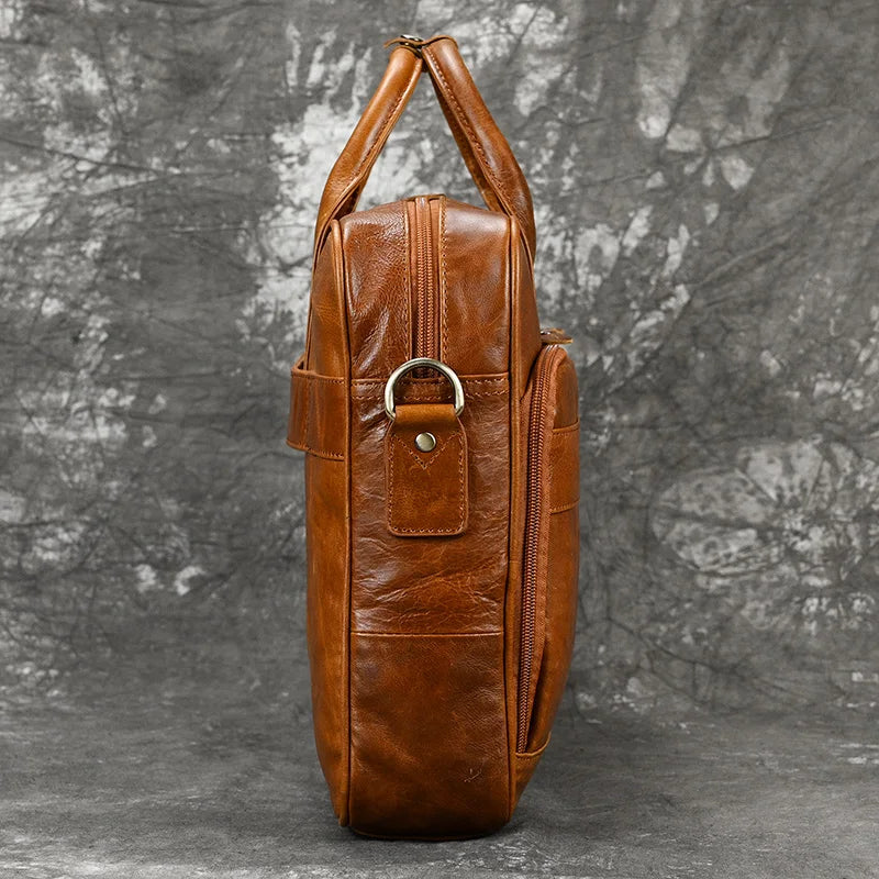 Cow Leather High Quality Men's Outdoor Travel Briefcase Big Genuine Leather Fit 16" Laptop Business Handbag Messenger Shoulder Bag Male Work Tote Red Document Organizer
