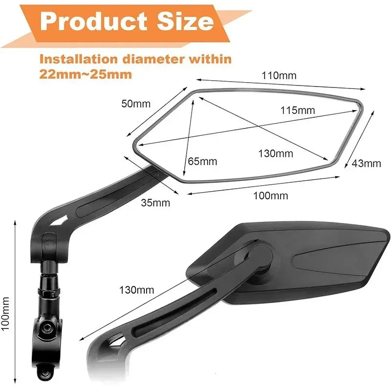 NEW Arrivals 1PCS Right Left Bike Rear View Mirror Reflector Adjustable Rotatable Handlebar Mirror Clear Rearview Electric Scooter Cycling Bicycle Accessories