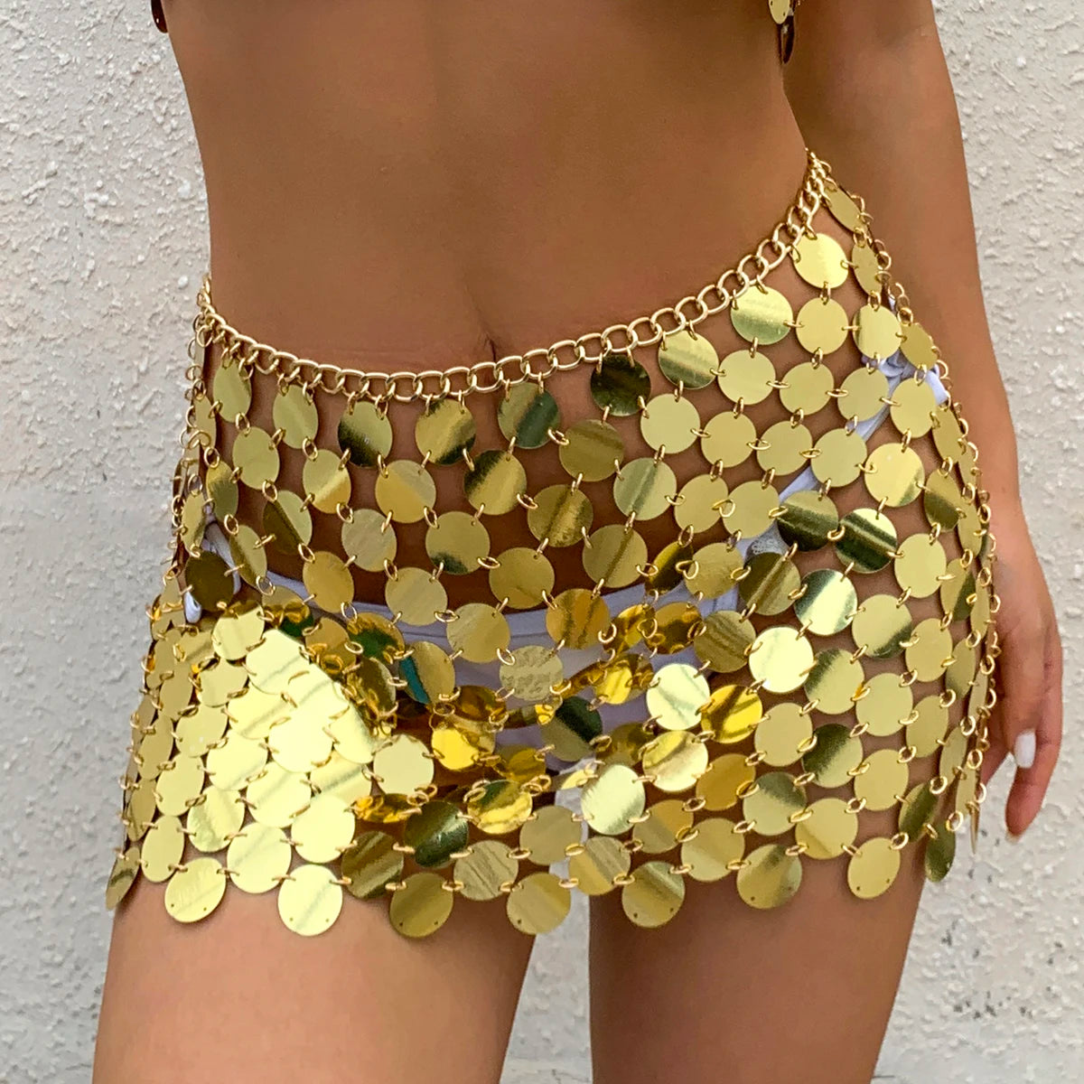NEW Arrivals Black/Silver/Gold 2PCS Set Sexy Acrylic Sequin Chest Bra Chain Dress Nightclub Party Show Festival Outfit Dance Costume Stage Wear Body Jewelry