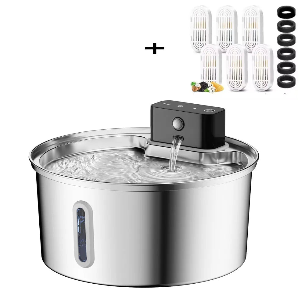NEW Arrivals 3.2L/108oz Wireless Charging Sensor Cat Water Feeder Stainless Steel Cat Dog Water Fountain Silent Water Level Window No Plug